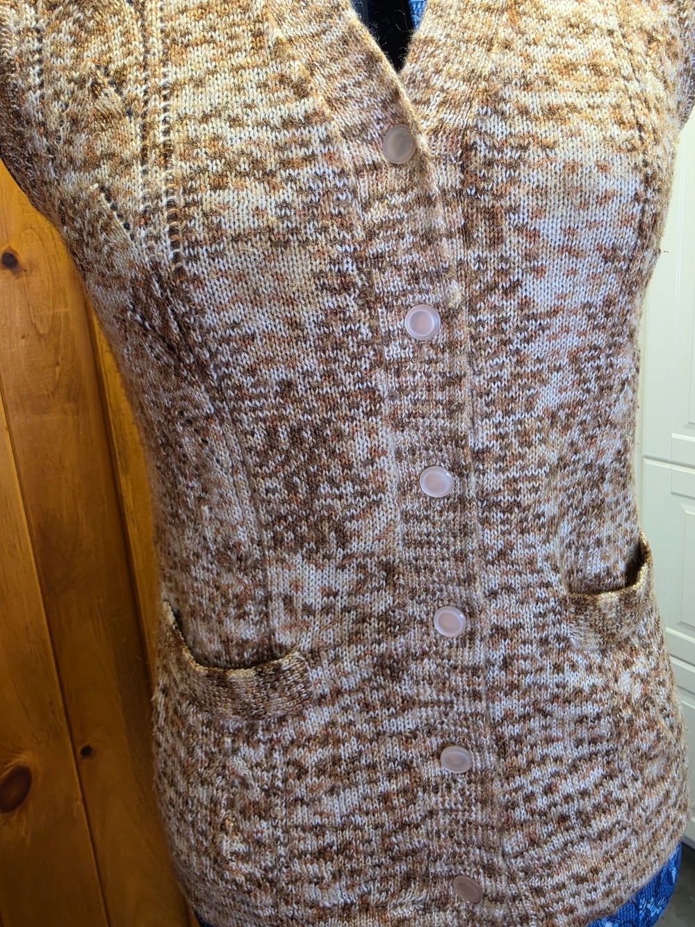 Vintage Brown Speckle V-Neck Button Front Sweater Vest - Picture 3 of 5